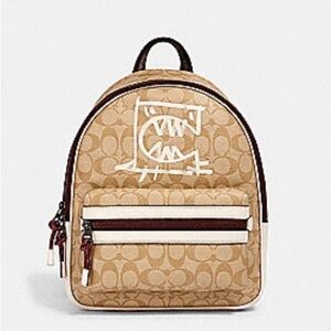 Charlie vale médium Charlie backpack in signature canvas with Rexy by Guang Yu